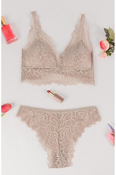 SVD Collectıon vizon rengi dantel detaylı bralet takım