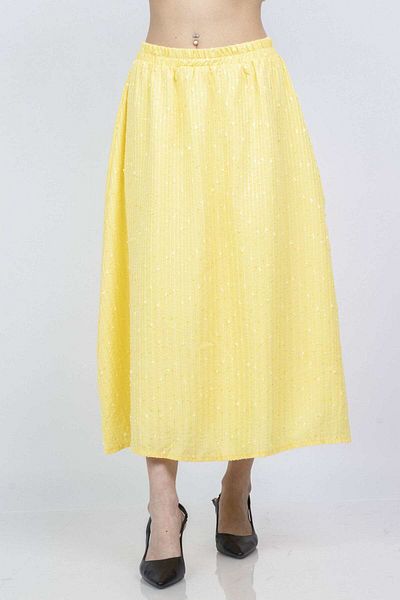 mica Embroidered Wide Flared Midi Skirt