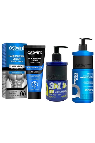 Ostwint Hair Removal Cream Sensitive Skin 100ml 3 in 1 Shower Gel 250ml Premium After Shave Cream 400ml