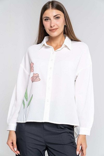 mica Floral-Embellished Button-Up Long Sleeve Shirt