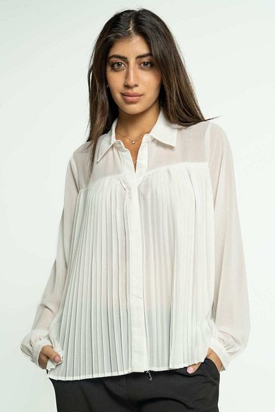 mica Plain Shirt with Pleats and Long Sleeves