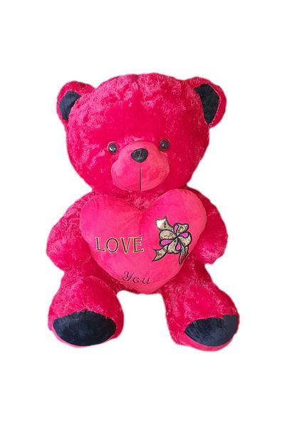 E EFRALL Urs de plus cu inima rosie, 70 cm, Rosu