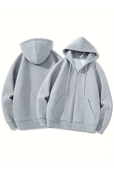 Lider Leather Fermuarlı Kapüşonlu Ceket Unisex 2 İplik Şardonlu Pamuk Karışımlı Cepli Rahat Kalıp Sweat