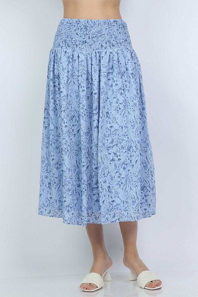 mica Floral Print Pleated Midi Skirt with Wide Elastic Waistband