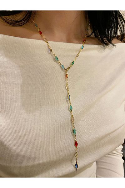 Stoneday Plated Gold Colored Ellipse Pendant with Y Pendant