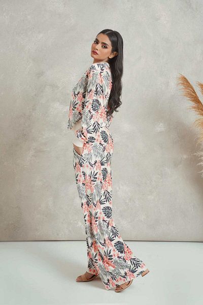 mica Women's Long Wide Floral Print Pants