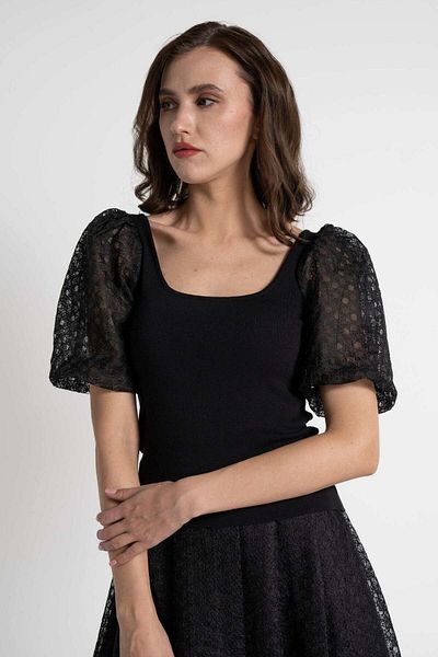 mica Sheer Lace Short Sleeve Blouse
