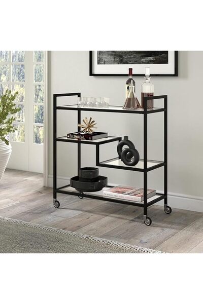 genric FFD Modern Metal Serving Trolley with Clear Glass Shelves 3-Tier Utility Cart 80x40x90cm