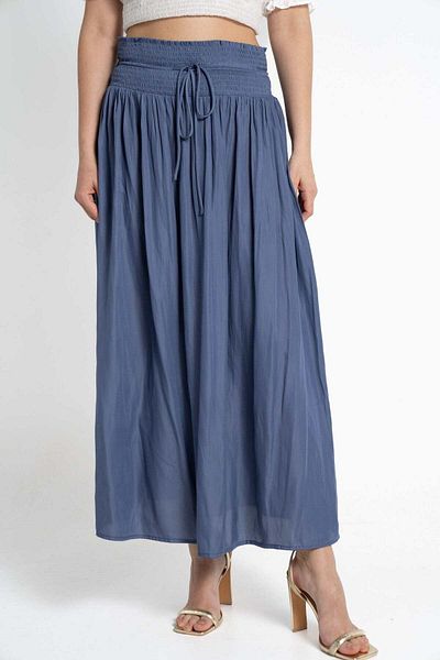 mica Wide-Bottom Stretch Long Skirt