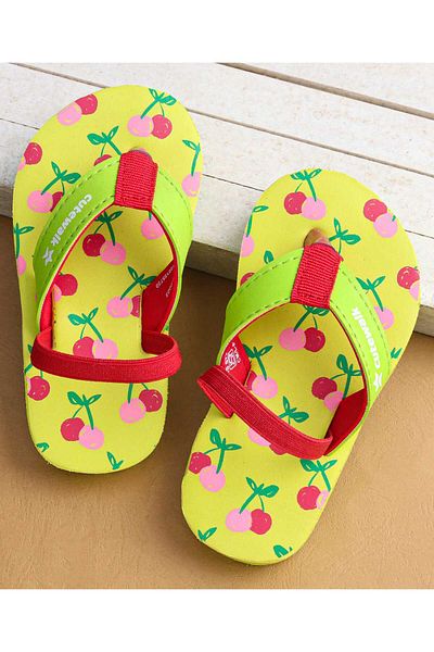 Cute Walk by Babyhug Cute Walk by Babyhug Flip Flops with Cherry Print & Back Strap - Light Green
