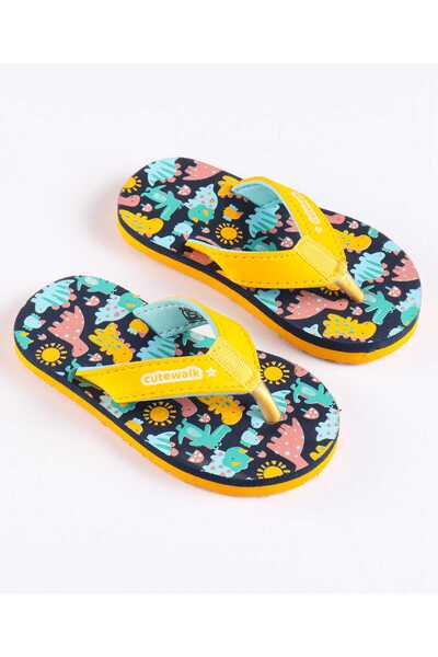 Cute Walk by Babyhug Cute Walk by Babyhug Slip on Flip Flops with Dino Print - Yellow