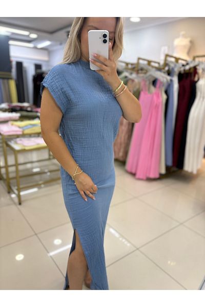 LİSAA BUTİK Zero Sleeve Back Detail Linen Dress
