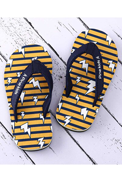Pine kids Pine Kids Slip On Flip Flops with Striped & Lightning Print - Yellow/Blue