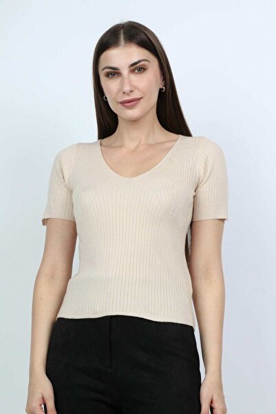 mica بلوزة نسائية من القطن المضلع بأكمام قصيرة وسبعة فتحات