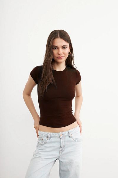Bipantolon Tricou maro pentru femei, cu mânecă scurtă, ultra moale