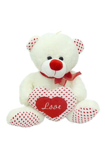 HALLEY Urs de plus, inima, alb, 40cm,