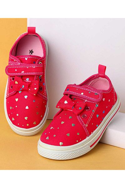 Cute Walk by Babyhug Cute Walk by Babyhug Velecro Closure Heart Printed Casual Shoes with Bow Applique - Red