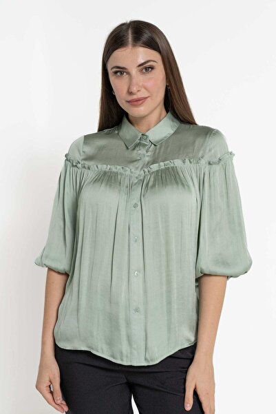 mica Solid 3/4 Sleeve Shirt with Front Buttons