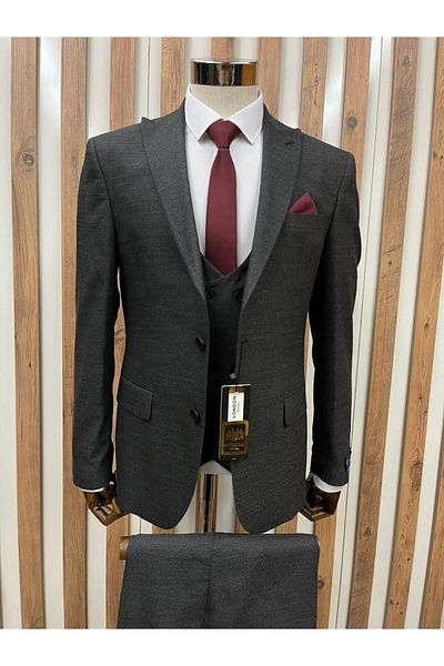 BYBEYEMS GİYİM L.Royal Gray Armure Pattern Vest Suit