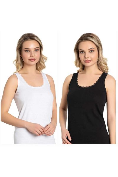 LÜXDRM 5 Pieces Rib Fabric, 100% Cotton, Women's Lace Strap Undershirt