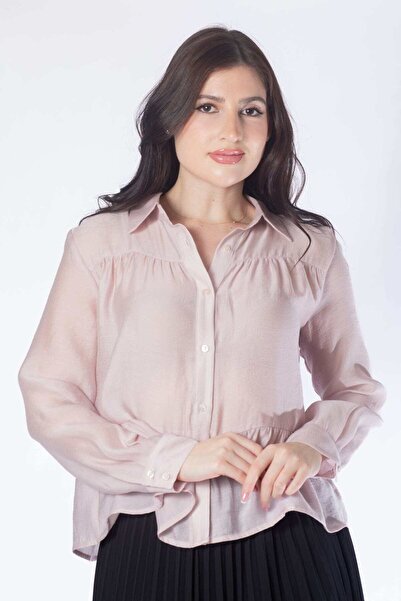 mica قميص نسائي قصير سادة بأكمام طويلة