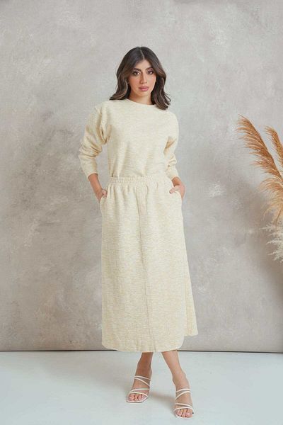 mica Soft Solid Wide Midi Skirt with Broad Elastic Waistband