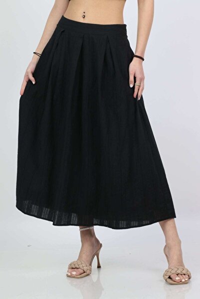 mica تنورة ميدي مخططة واسعة مطوية