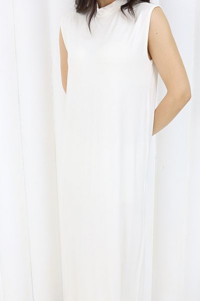 ALLMİRA FASHION Ecru Stand Collar Zero Sleeve Underwear Dress
