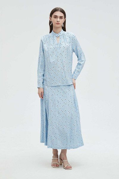 mica Polka Dot Women's Blouse with Long Sleeves and Neckline Opening