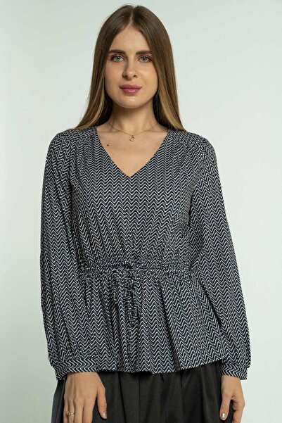 mica Women's Long Sleeve Printed Blouse with Waist Tie