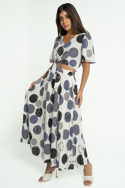 mica Pleated Midi Skirt with Circle Pattern