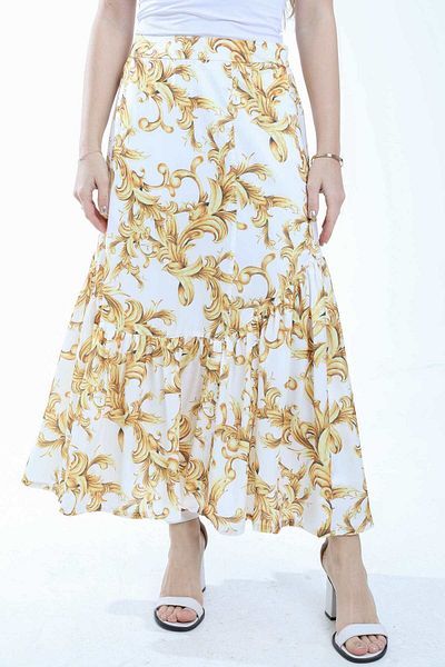 mica Wide Flared Midi Skirt with Pattern