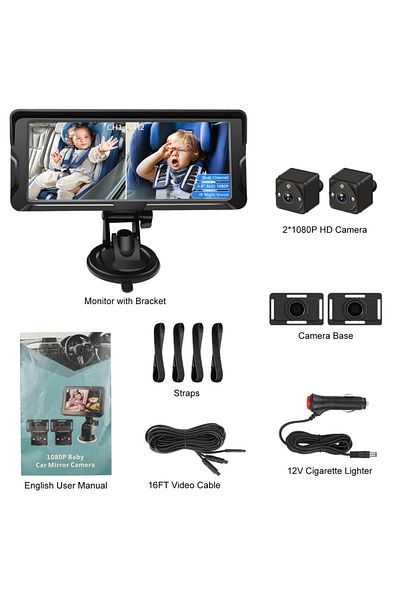 Choice Car Baby Camera Dual Channel 6.8inch 1080P Display with 2 IR Night Camera and 150° Wide View Ang...