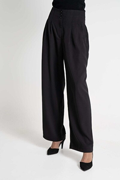 mica Women's Wide-Leg Solid Color Long Pants with Front Buttons