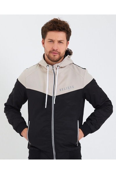 Renvo butik Hooded Men's Sports Jacket - White Black Color Believe Detailed