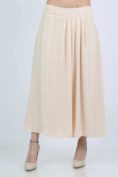 mica Wide Checkered Midi Skirt with Back Zipper