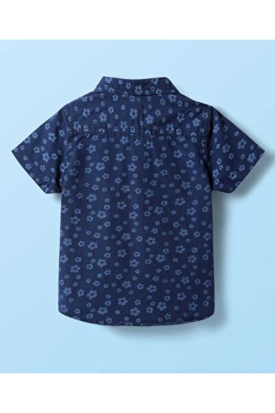 Babyhug Cotton Knit Shirt & Shorts with Floral Print - Navy Blue & Beige