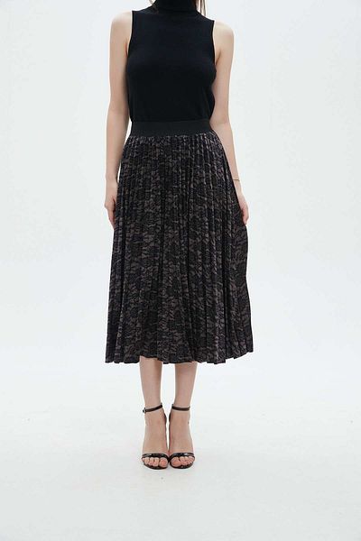 mica Embroidered Pleated Midi Skirt