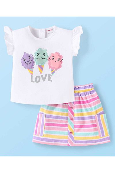 Babyhug بلوزة وتنورة بطبعة آيس كريم - أبيض ووردي