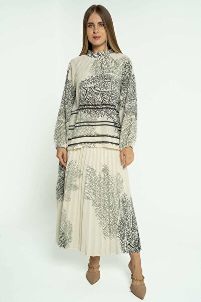 mica تنورة ميدي مطوية مزخرفة بالزهور للنساء