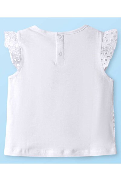 Babyhug Frilled Top & Checked Skirt Set With Floral Embroidery - White & Red