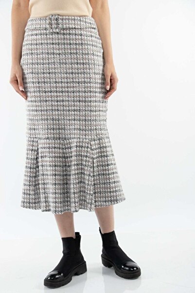 mica Women's Midi Skirt with Pleats and Waist Belt in Structured Fabric