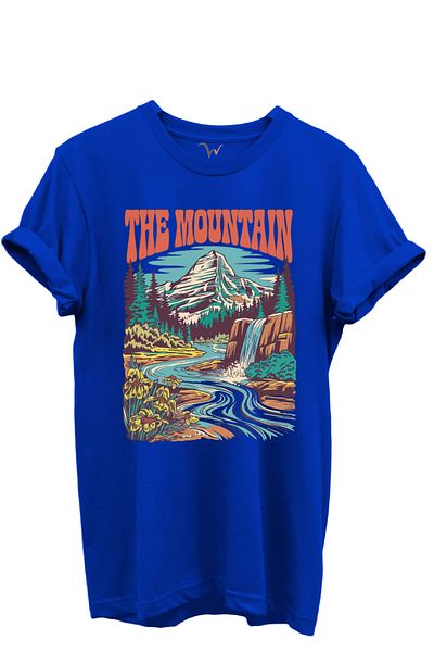 WİDİ Tricou unisex cu aspect normal, 100% bumbac, cu scrisul The Mountain și cascadă