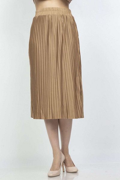 mica Solid Pleated Midi Skirt with Elastic Waistband