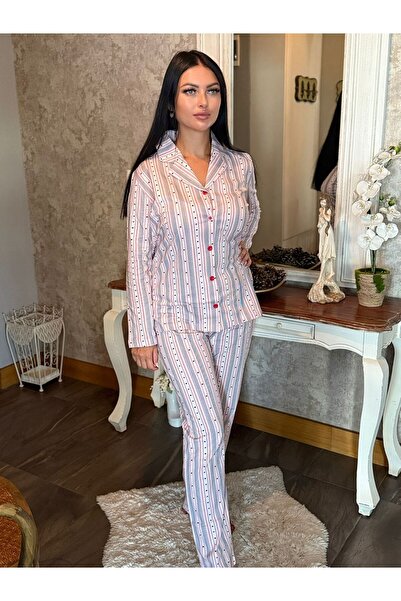 Soft Love – Pamuklu Pijama Takımı: Önden Düğmeli Kalpli