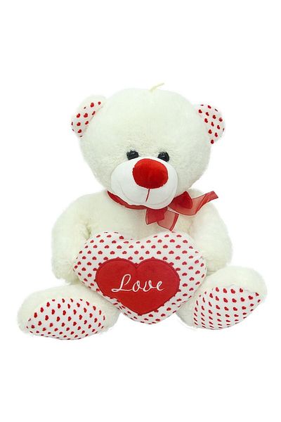 HALLEY Urs de plus, inima, alb, 40cm,