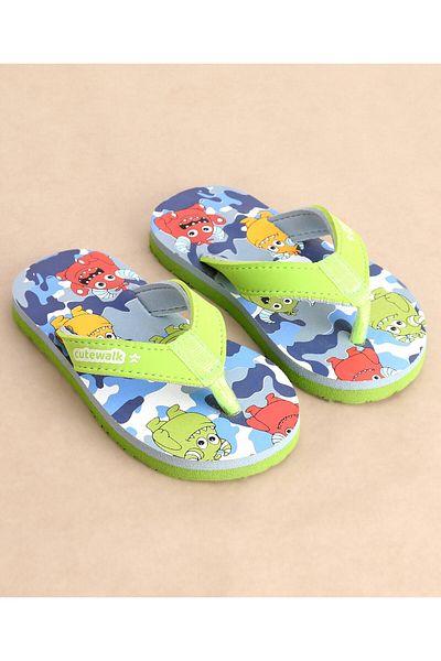 Cute Walk by Babyhug Cute Walk by Babyhug Flip Flops Monster Print - Green