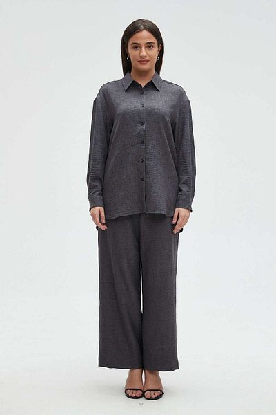 mica Women's Long Sleeve Solid Blouse with Buttons and Collar