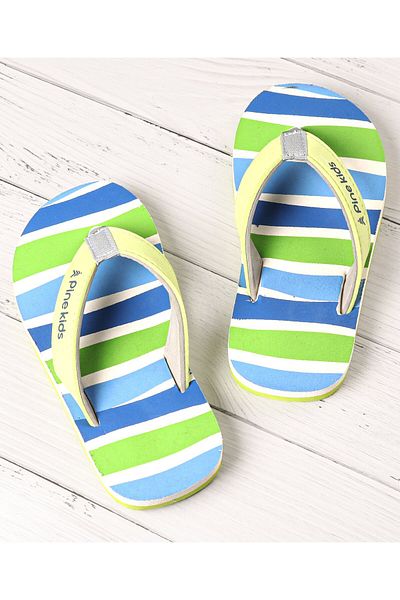 Pine kids Pine Kids Slip On Flip Flops Striped - Sky Blue & Green