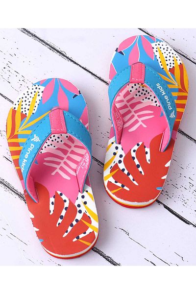 Pine kids شبشب باين كيدز سهل الارتداء بطبعة استوائية - متعدد الألوان
